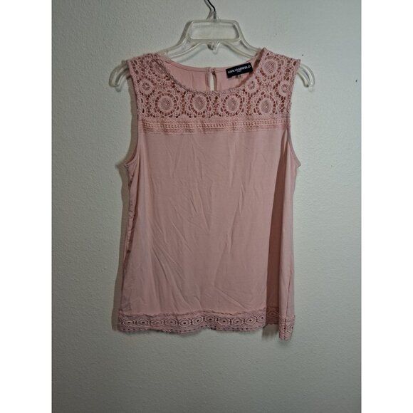 Karl Lagerfeld Blouse Sleeveless Lace Summer Business Casual Pink Size Small - Picture 1 of 6